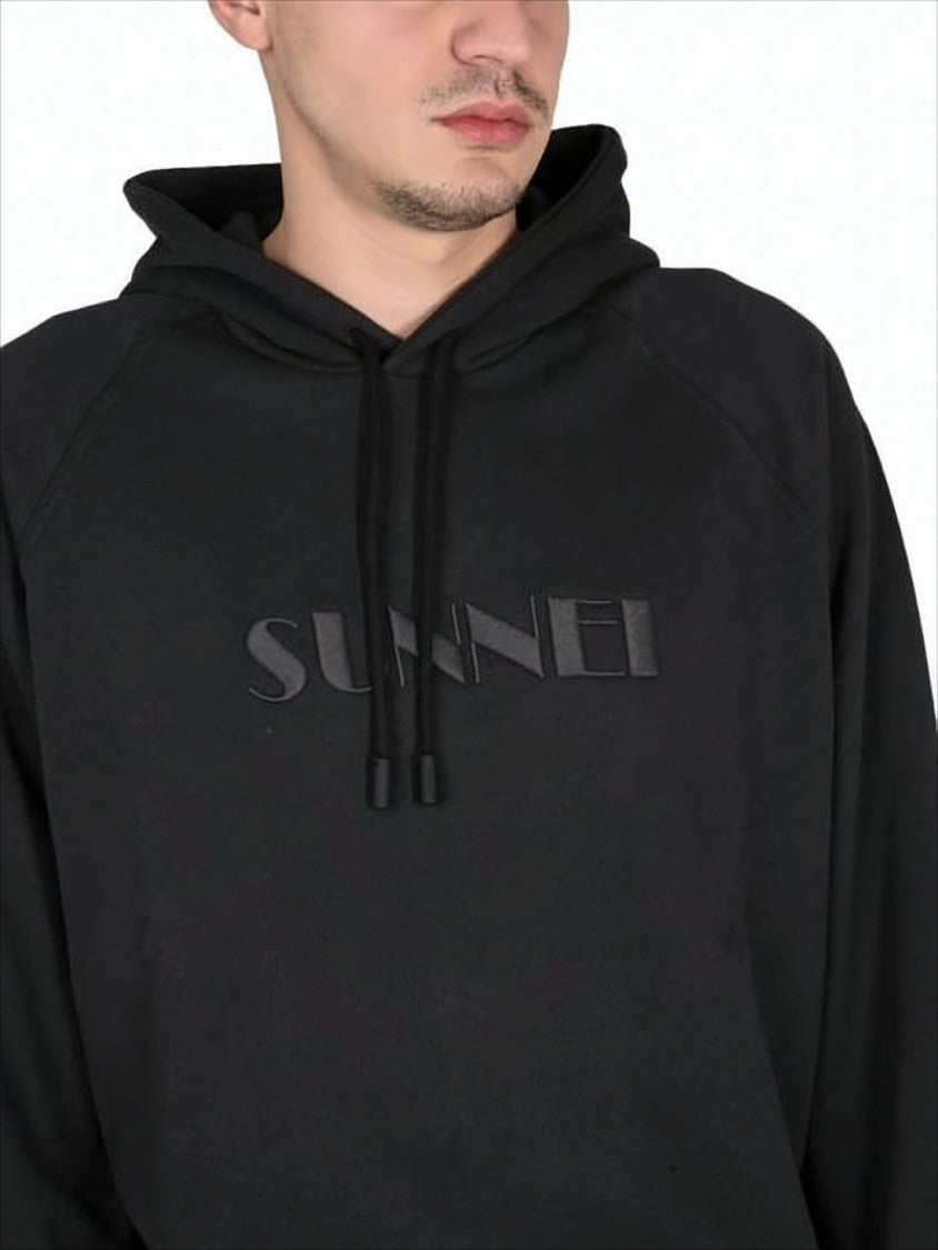 Sunnei Relaxed-Fit Black Hoodie With Subtle Embossed Logo
