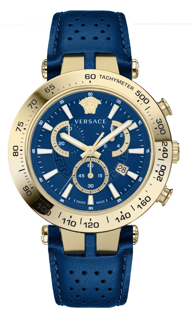 Versace Chronograph Watch With Gold-Tone Steel Case And Blue Dial