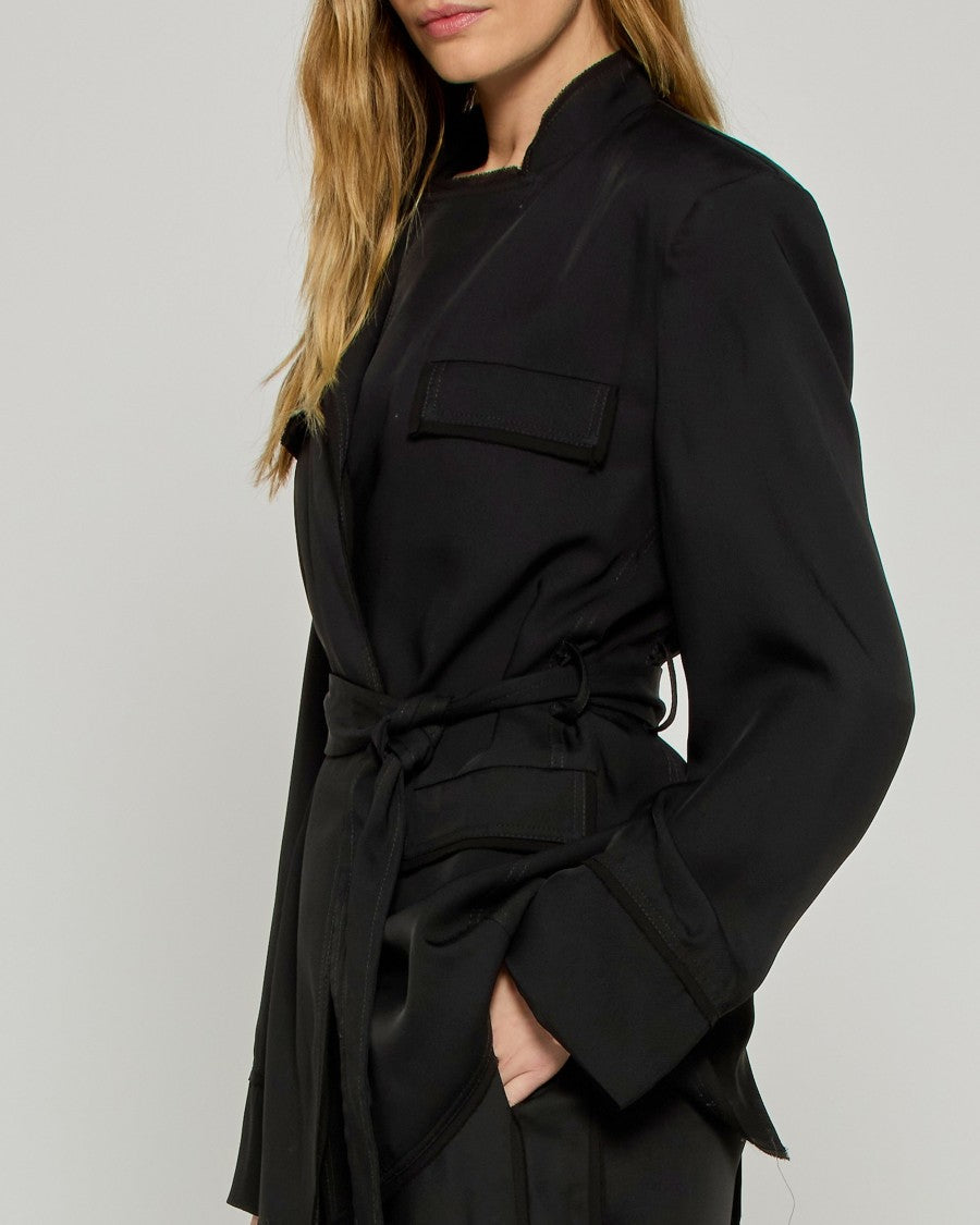 Serena Bute Relaxed Jacket With Georgette Trim - Black