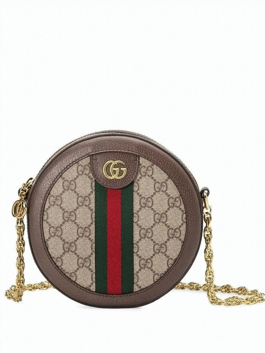 Gucci Oval Crossbody Bag With Signature Monogram And Gold-Tone Details