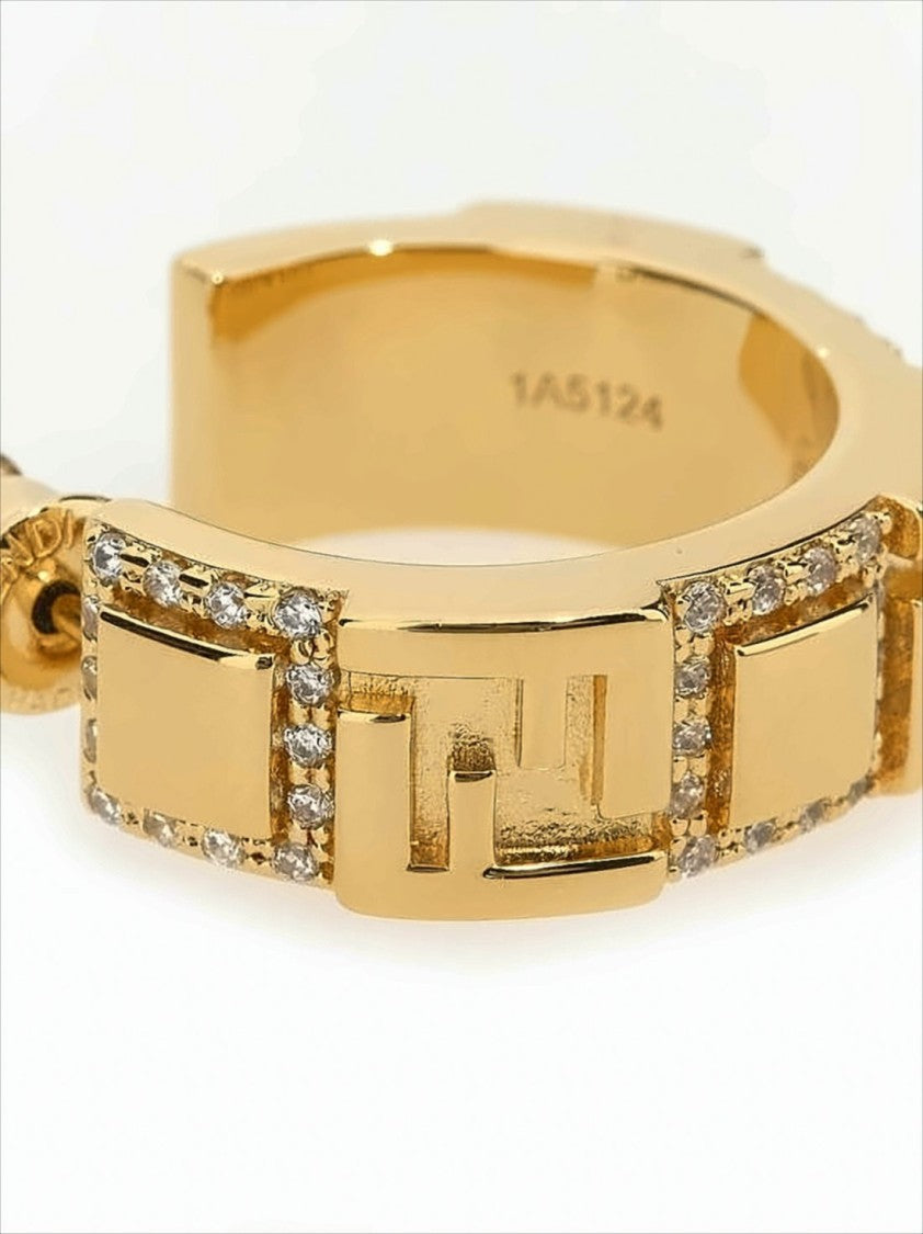 Fendi Geometric Gold Brass Earrings With Crystal Accents