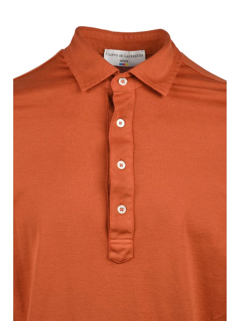 Filippo De Laurentiis Rust Long-Sleeve Cotton Polo Shirt