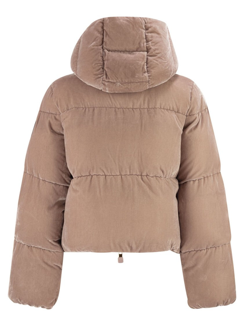 Elisabetta Franchi Velvet Down Jacket With Hood