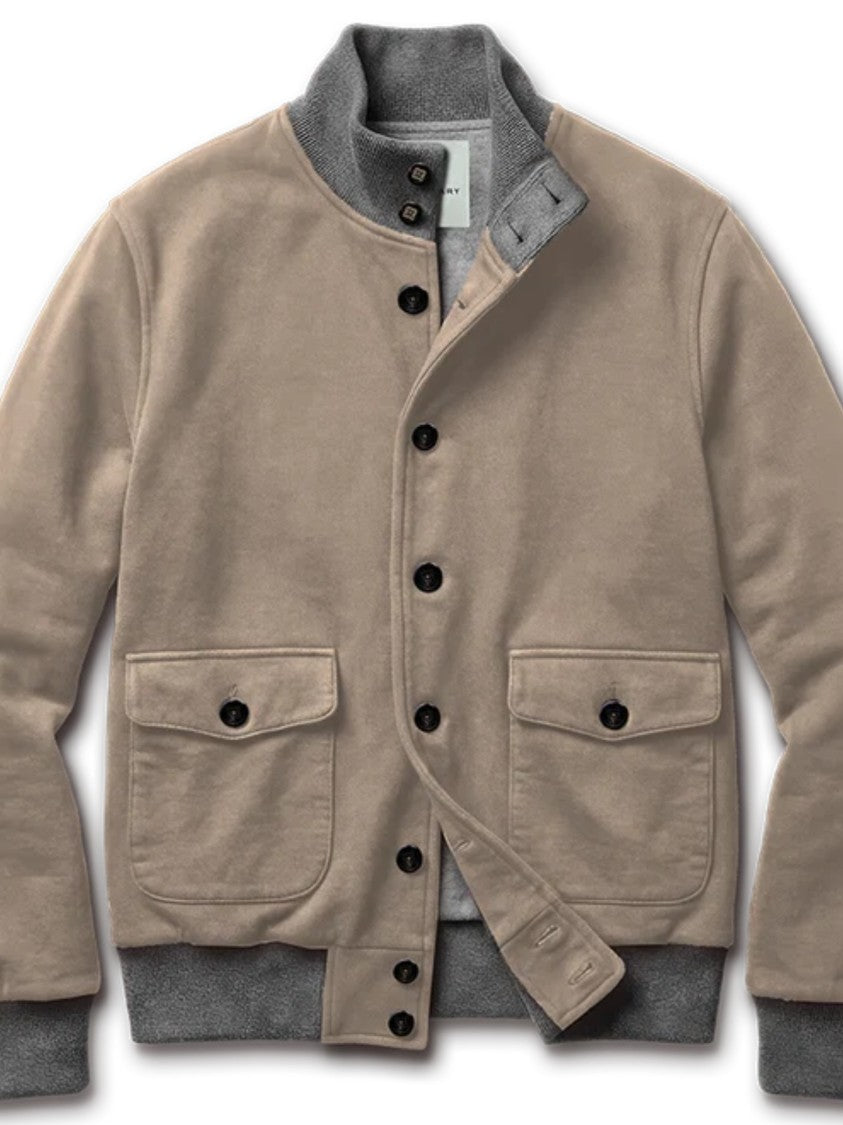 Blusonary Boxy Beige Blouson With Contrasting Grey Trim