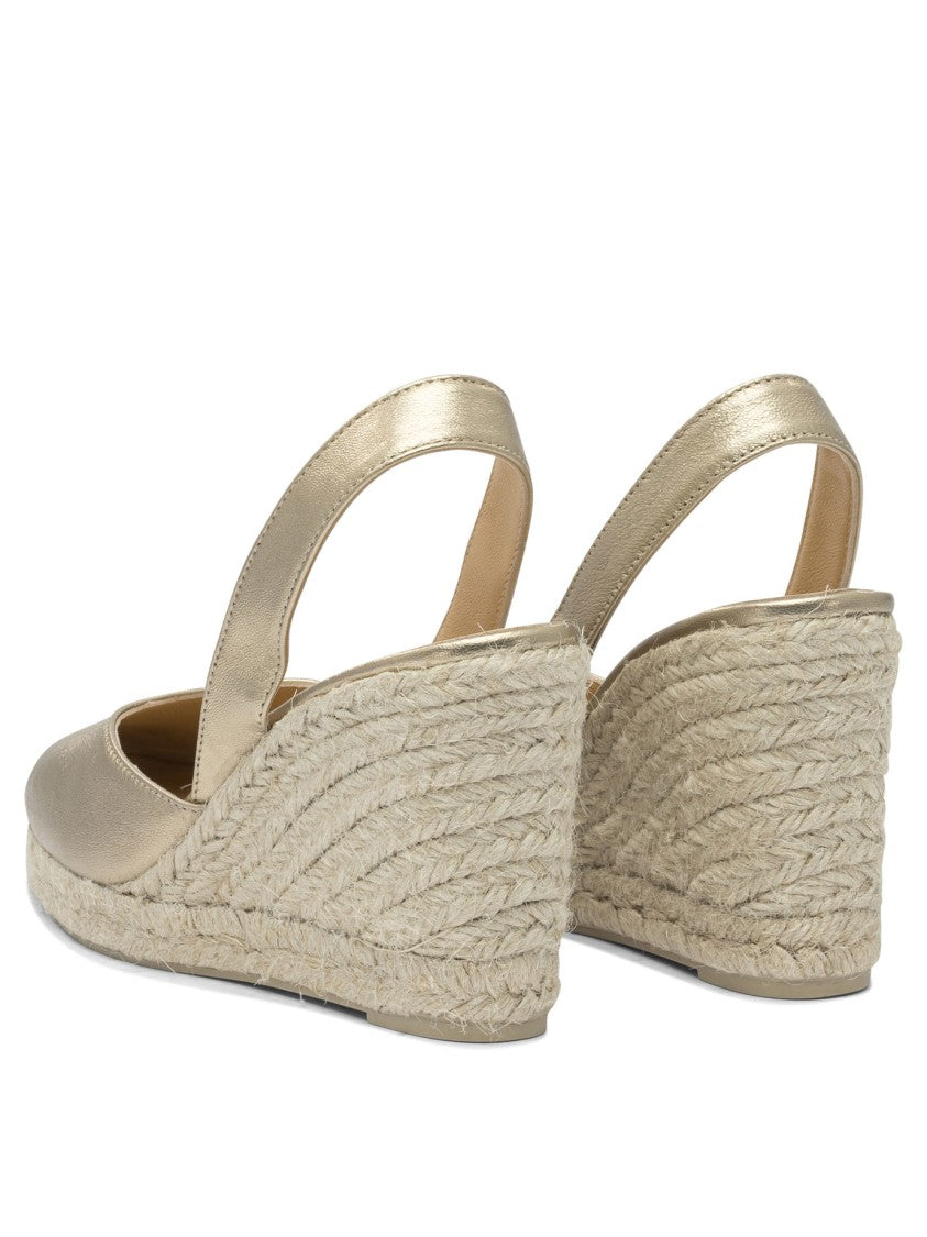 Castaner Metallic Leather Espadrilles With Braided Jute Wedge