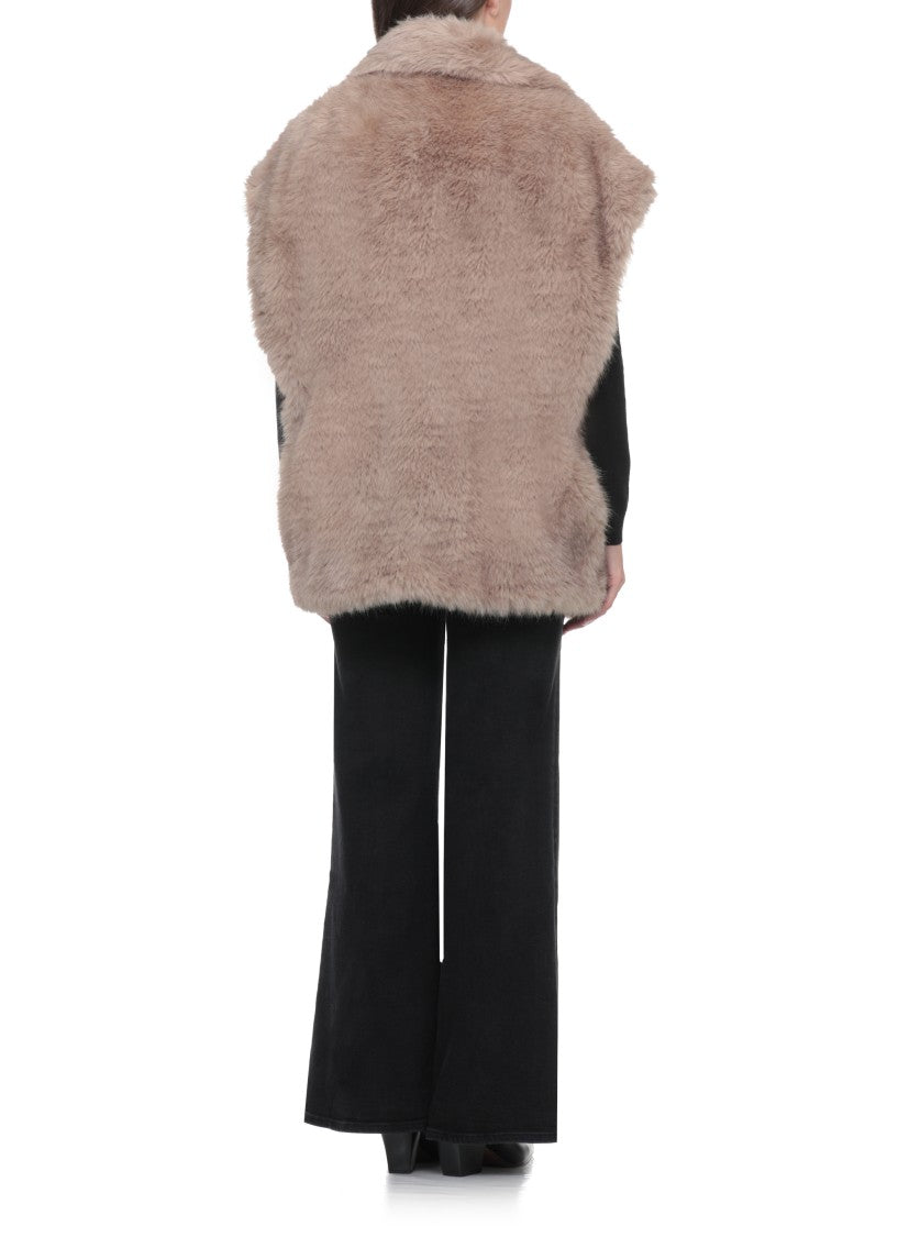 Stand Studio Plush Faux Fur Sleeveless Jacket With Classic Lapel