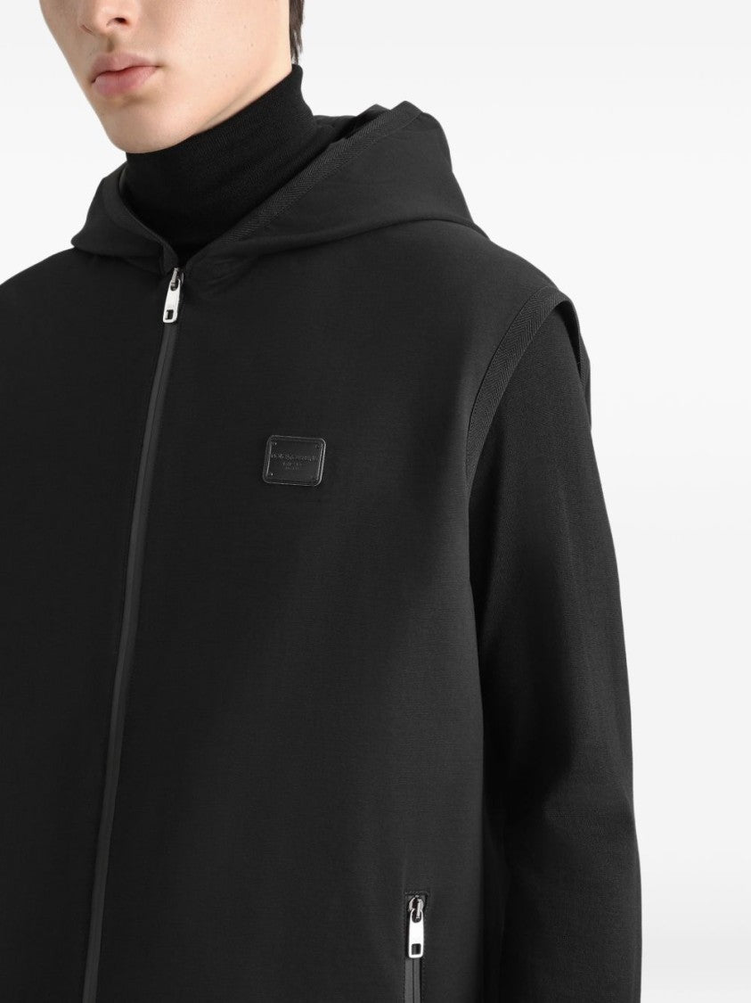 Dolce & Gabbana Black Sleeveless Hooded Zipper Jacket