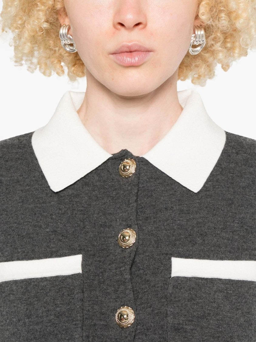 Self-Portrait Grey Cardigan With Contrasting Collar