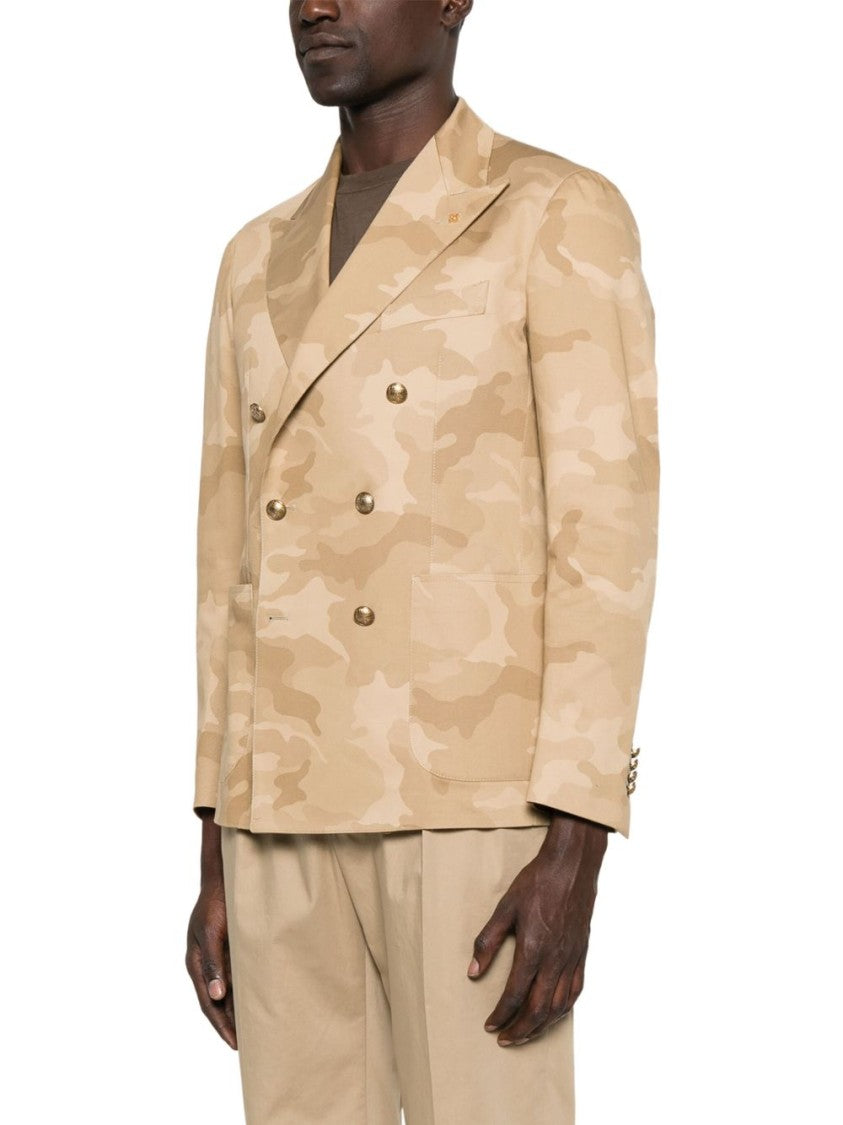 Tagliatore Double-Breasted Sand Beige Camouflage Jacket