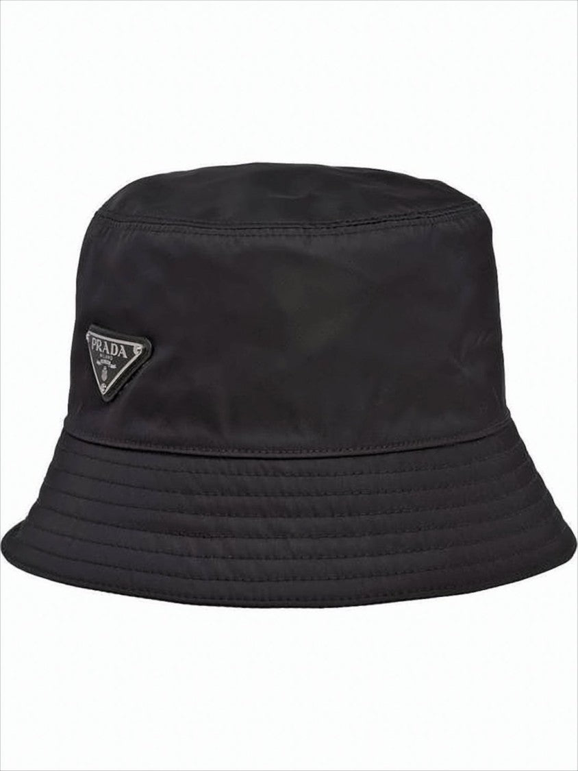 Prada Sophisticated Black Polyamide Bucket Hat With Signature Logo