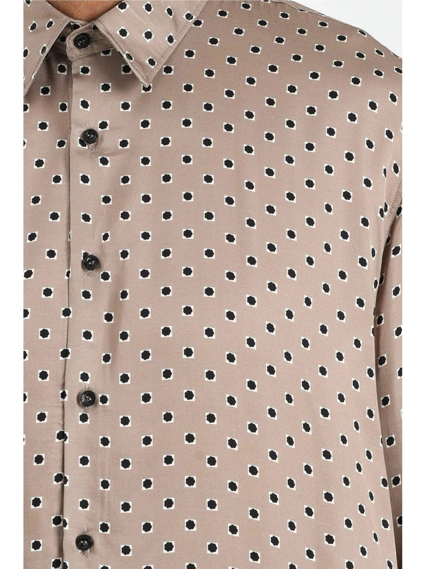 I M Brian Beige Viscose Patterned Shirt