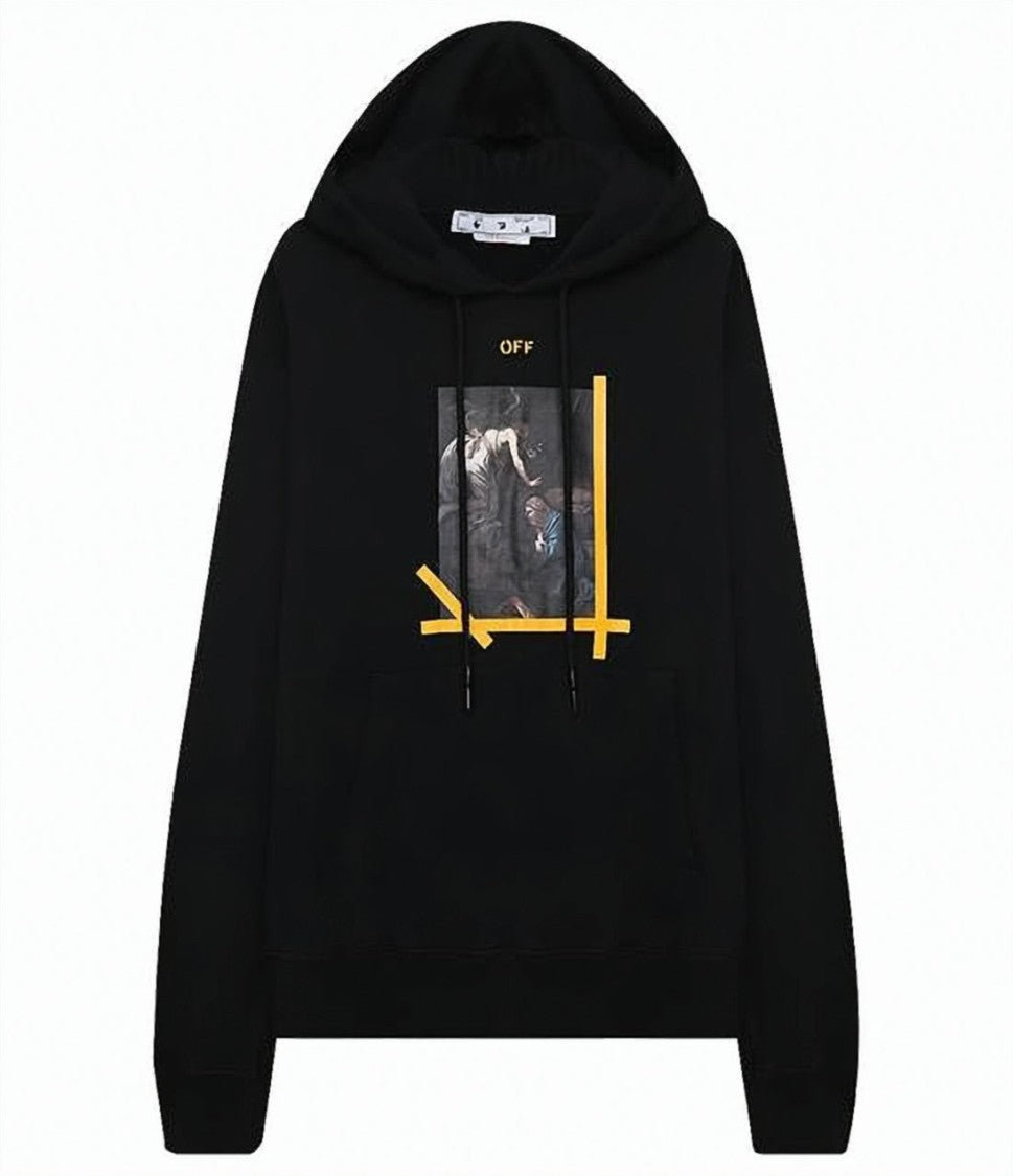 Off-White Graphic Print Drawstring Hoodie With Iconic Arrow Motif