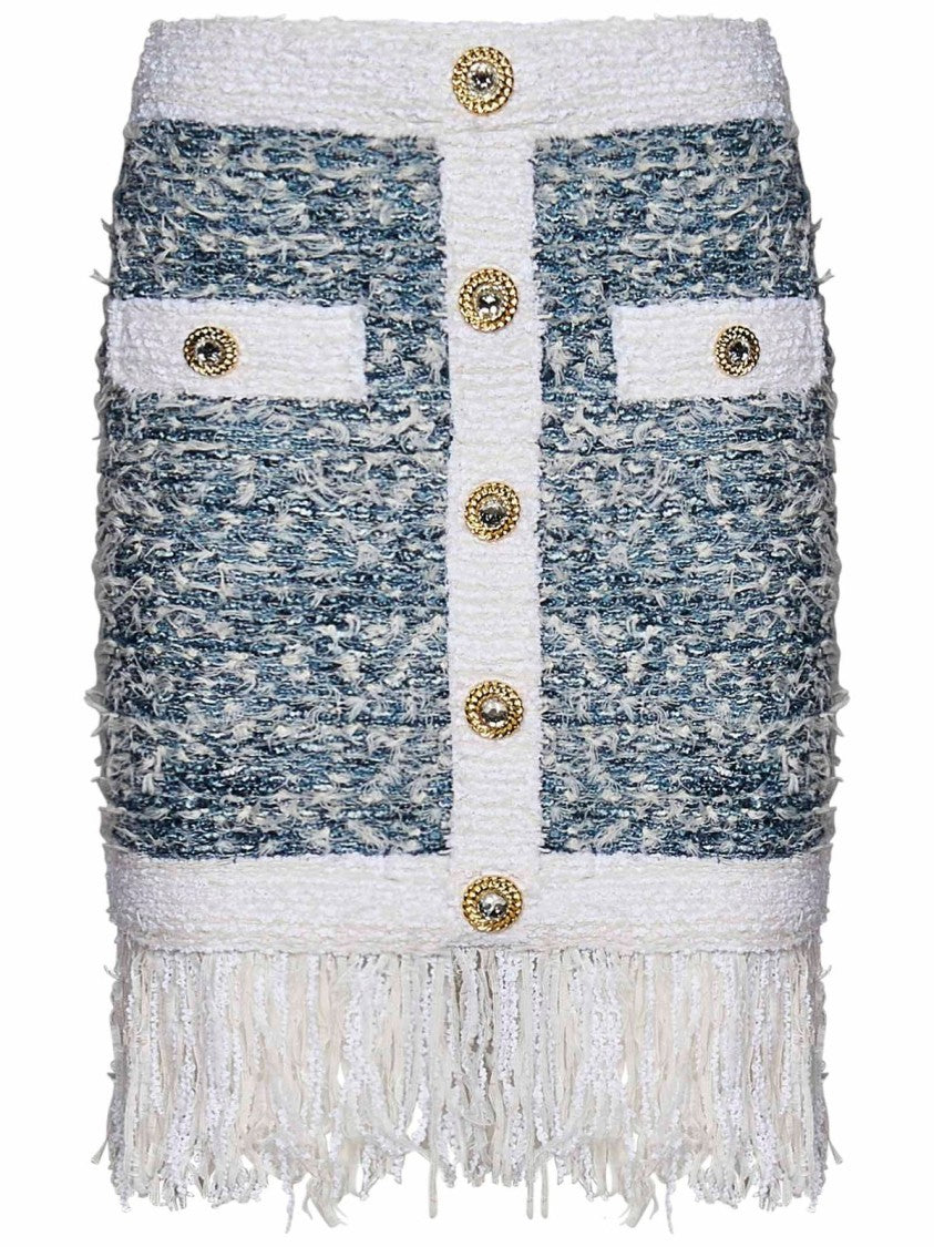 Balmain Fringed Tweed Miniskirt