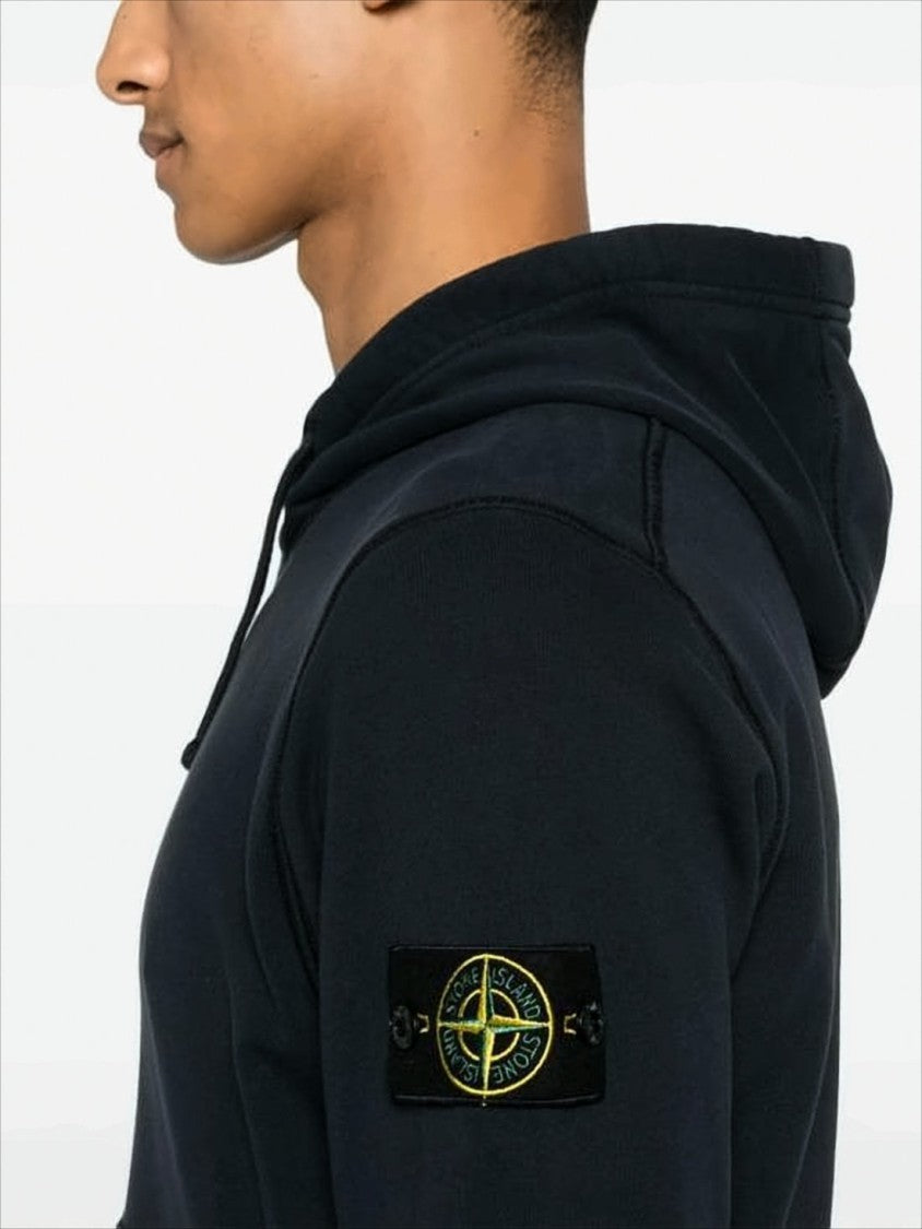 Stone Island Pullover Hoodie With Signature Patch Logo And Kangaroo Pocket