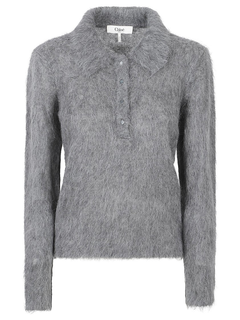 Chloé Alpaca Wool-Blend Knit Polo Shirt