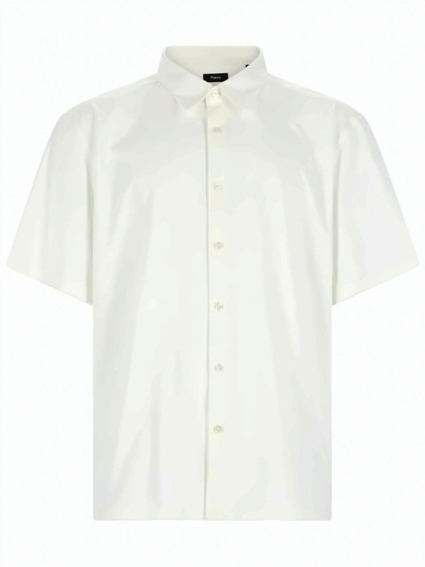 Theory Blue Short-Sleeved Cotton Polyester Boxy Shirt