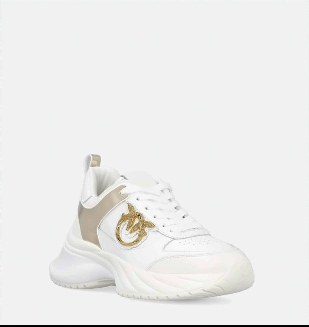 Pinko Leather Effect Sneakers With Mirror Inserts