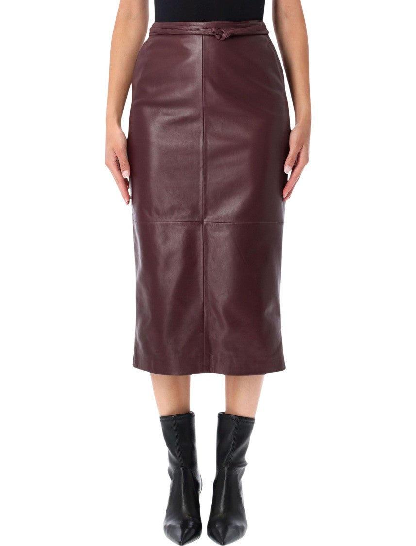 Alberta Ferretti Bordeaux Leather Midi Skirt