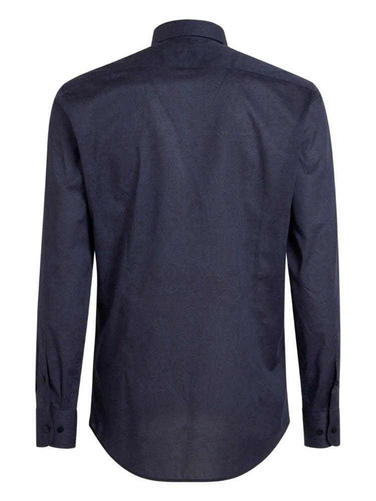 Etro Blue Roma Refined Tailored Cotton Long-Sleeve Shirt