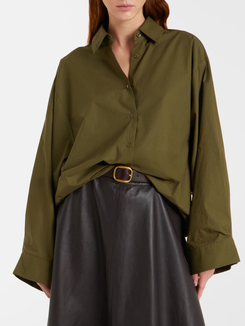 The Frankie Shop Military Green Curved Hem Casual Shirt