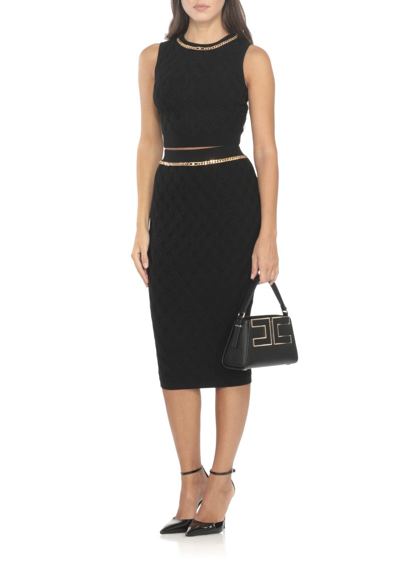 Elisabetta Franchi Textured Geometric Pattern Black Sweater