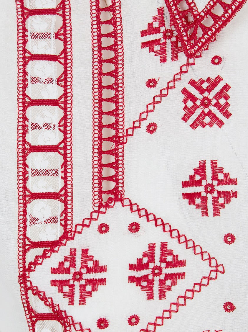 Ermanno Scervino White Cotton Shirt With Artisanal Red Embroidery