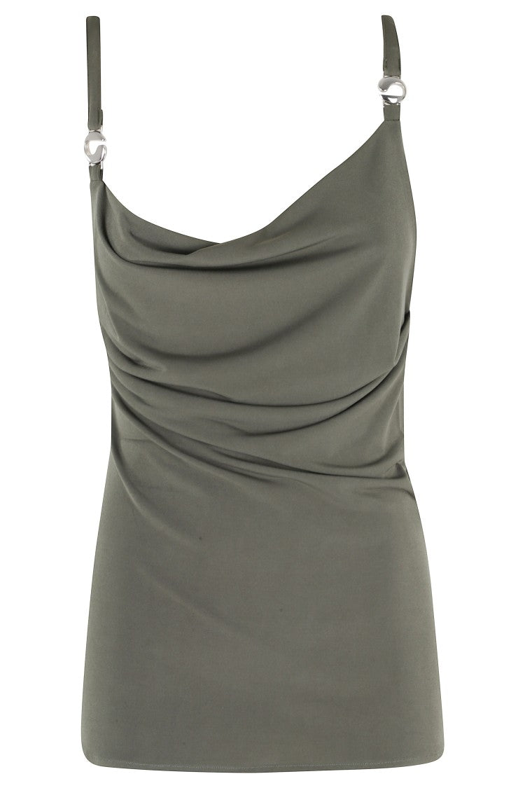 Coperni Green Logo Cowl-Neck Open-Back Polyester Top