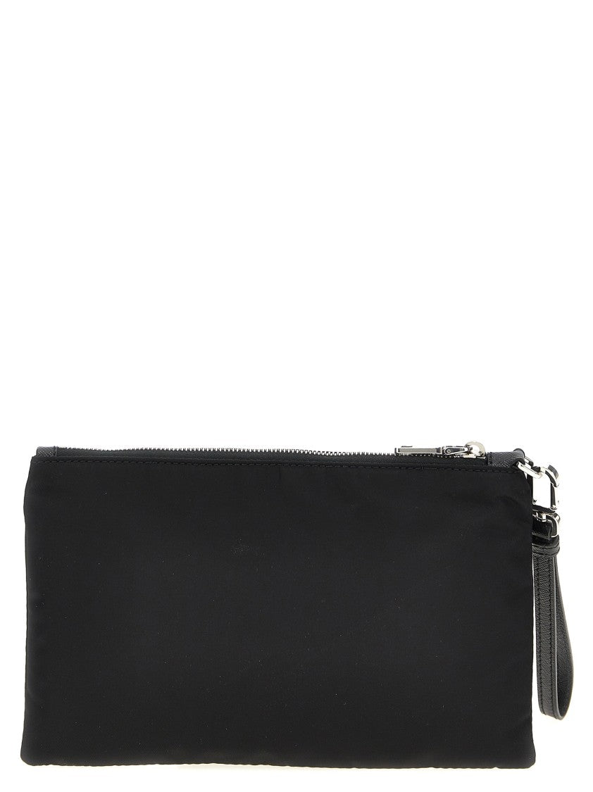 Prada Sleek Rectangular Re-Nylon Clutch With Saffiano Leather Accents