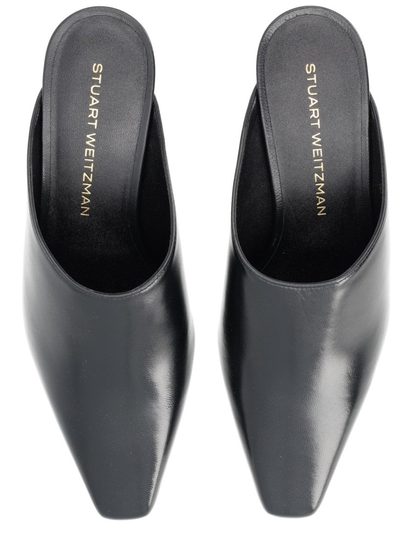 Stuart Weitzman Black Pointed Toe Curved Upper Mules