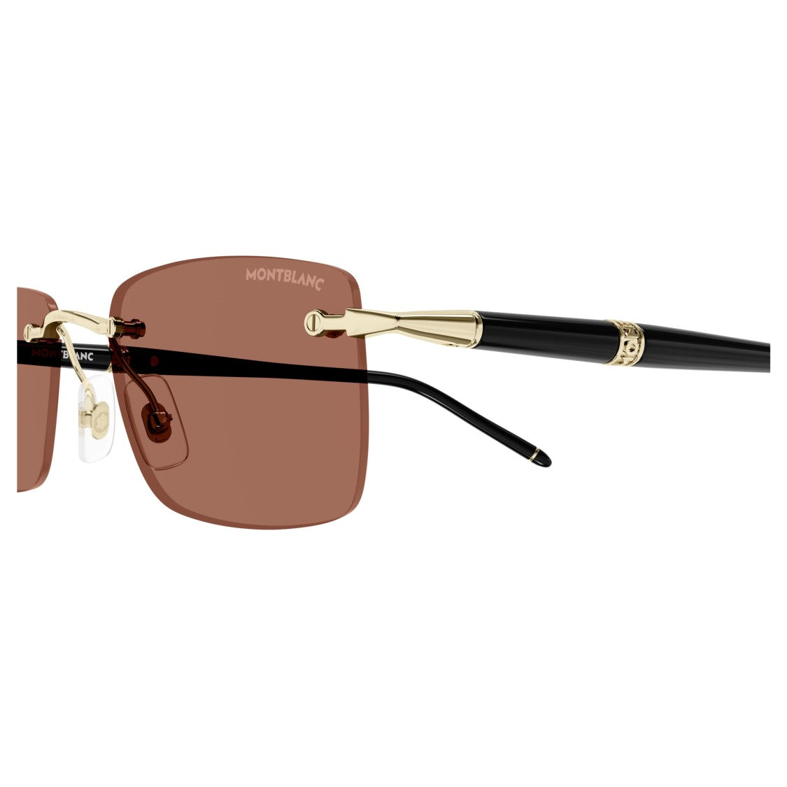 Montblanc Mb0344s Rimless Rectangular Sunglasses With Gold Accents