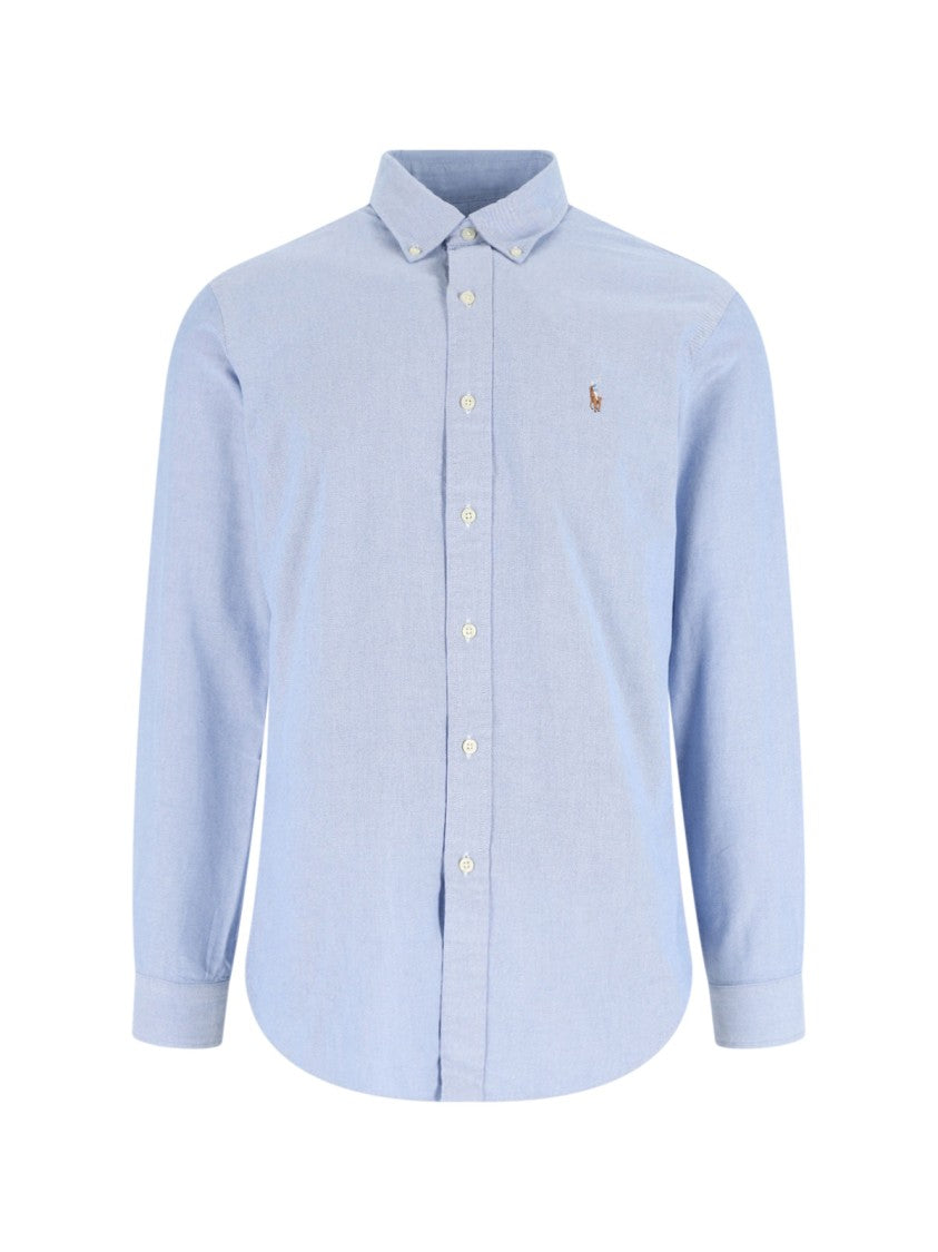 Polo Ralph Lauren Light Blue Button-Down Cotton Shirt With Embroidered Logo