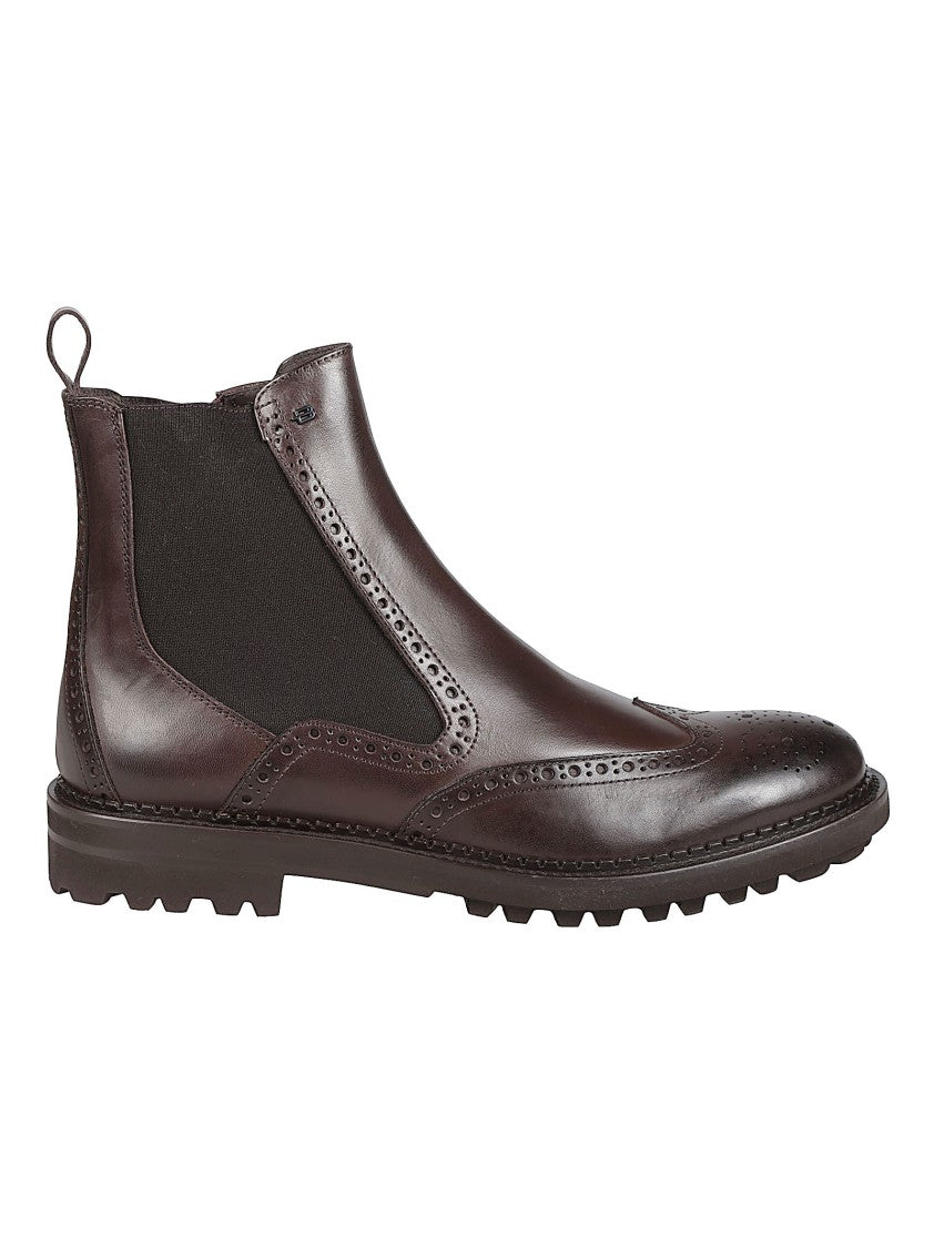 Baldinini Brown Brogue Zippered Calf Leather Boots