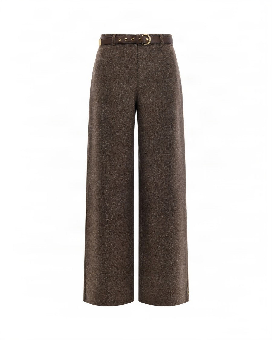 Max Mara Textured Herringbone Wide-Leg Trousers With High Waist