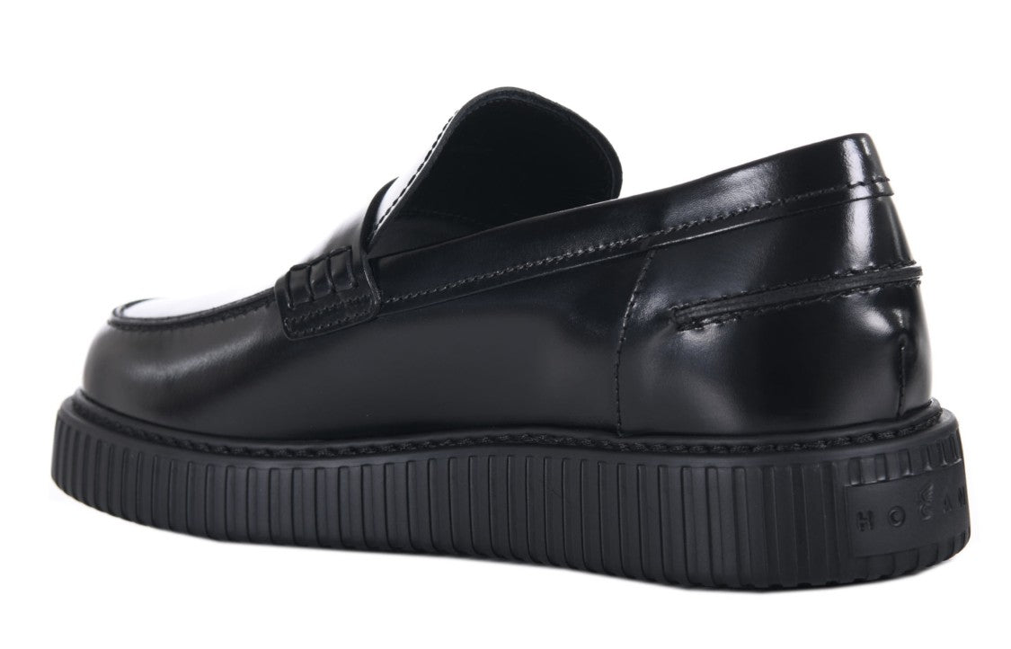 Hogan Polished Black Leather Loafers