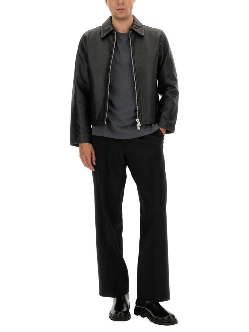 Sunflower Cropped Black Leather Jacket With Classic Collar