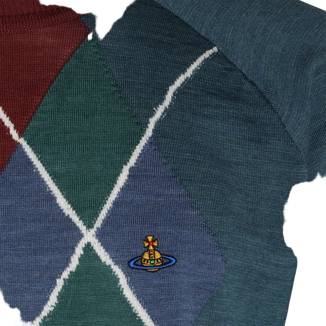 Vivienne Westwood Argyle Patterned Knit Sweater With Ribbed Crew Neck