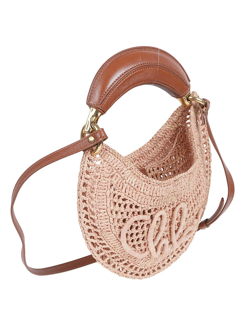 Chloé Mini Hobo Bag In Woven Raffia With Adjustable Strap