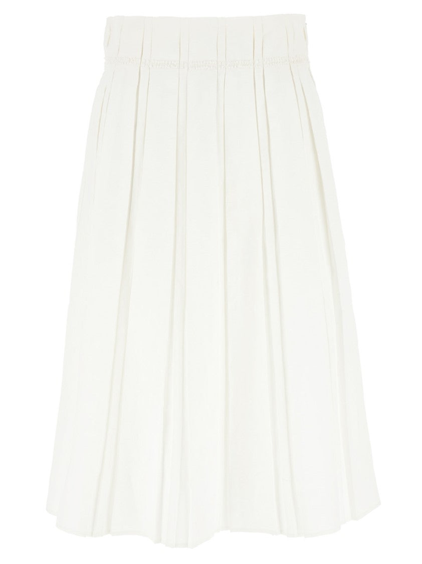 Jil Sander Pleated Linen Midi Skirt With Embroidered Waist Detail