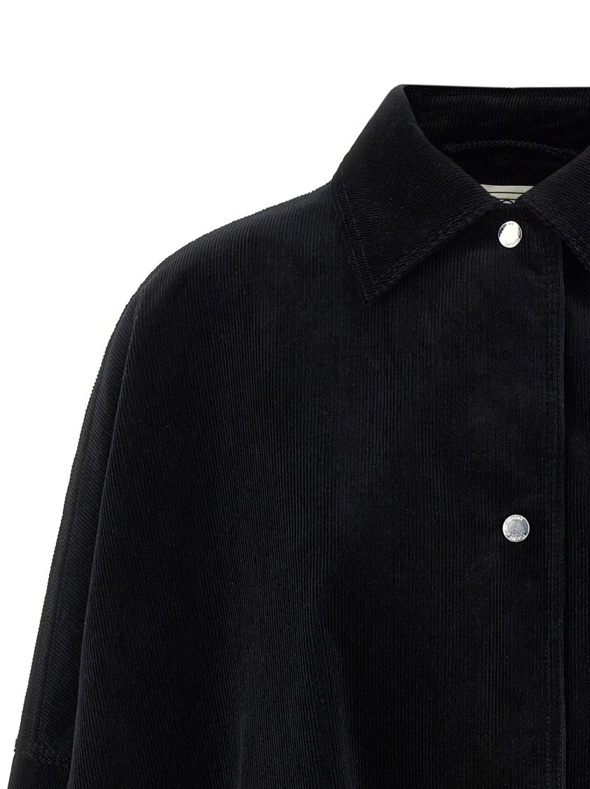 Totême Textured Velvet Overshirt With Flap Pockets And Snap Closure