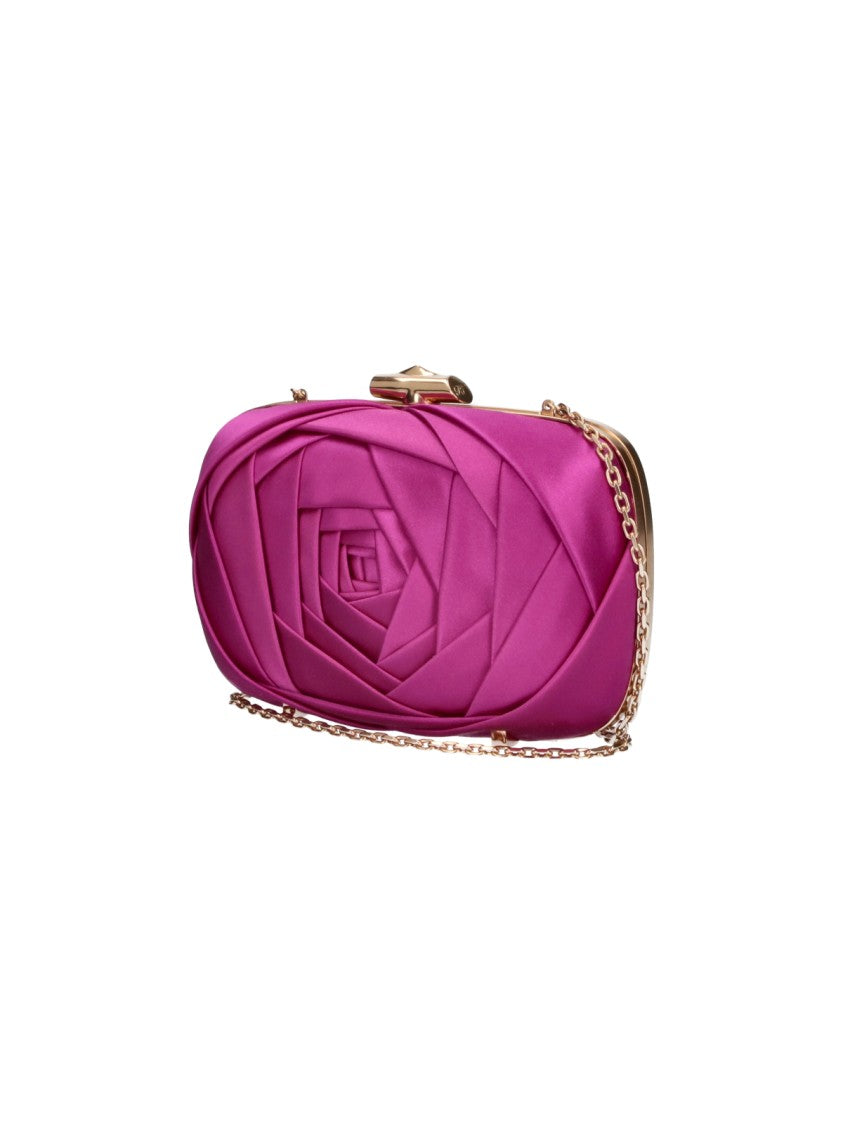 Roger Vivier Rectangular Satin Pouch With Rose Petal Design And Chain Strap