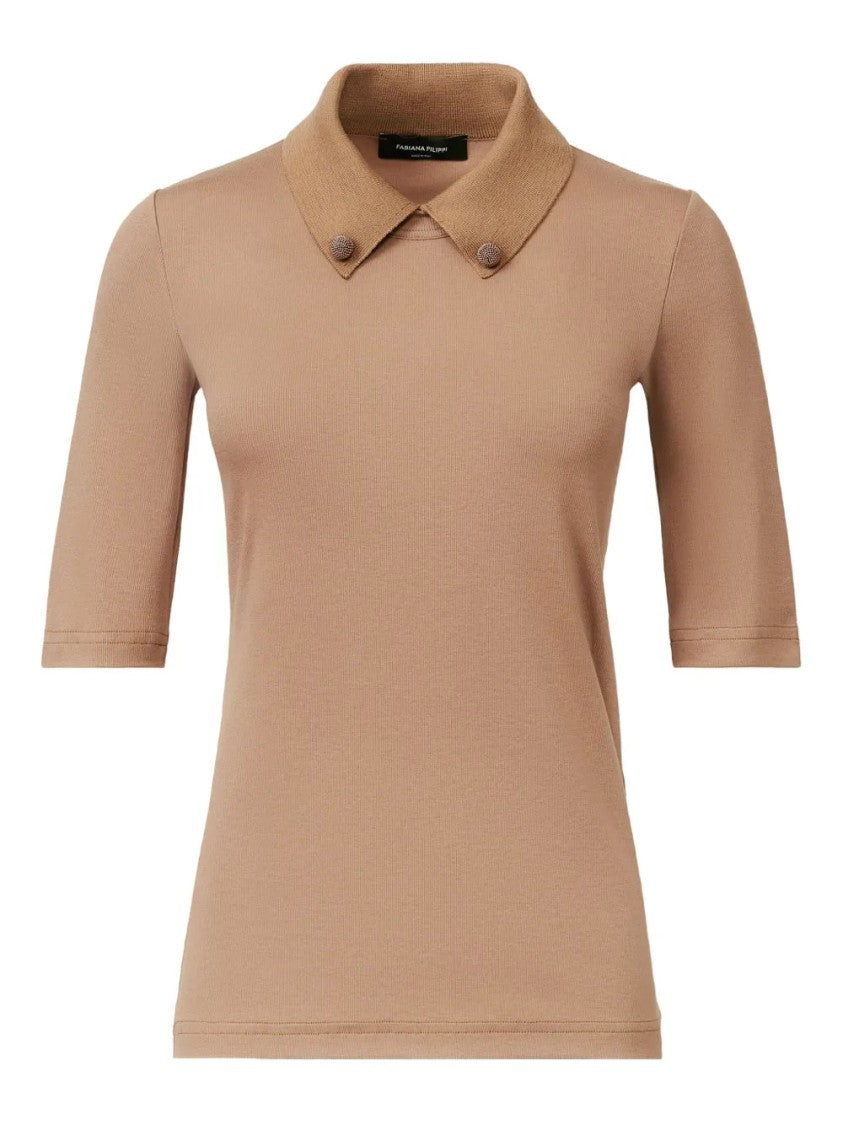 Fabiana Filippi Embellished-Collar Short-Sleeve Top