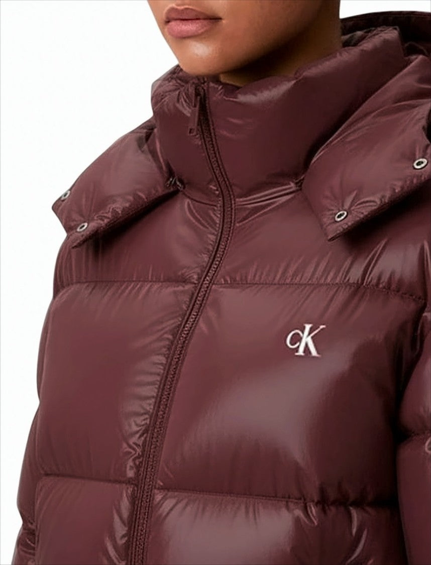 Calvin Klein Shiny Quilted Cropped Coat With Detachable Hood
