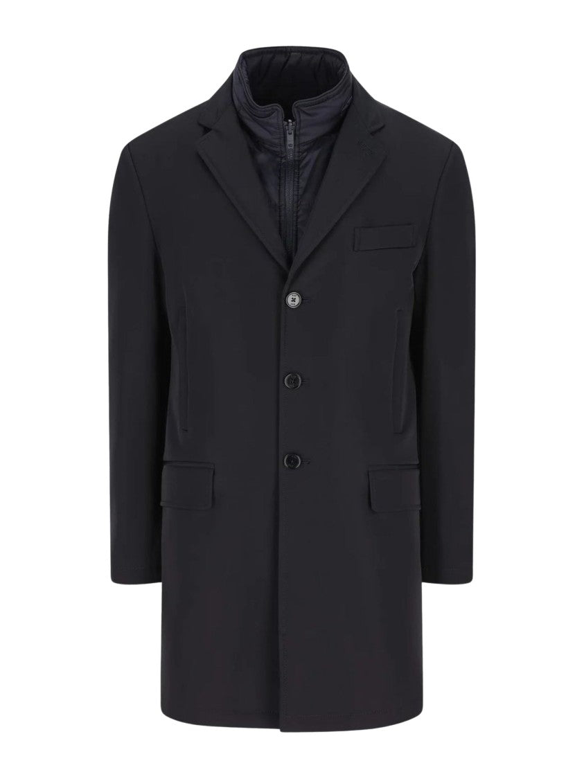 Fay Double-Breasted Navy Blue Coat With Detachable Gilet