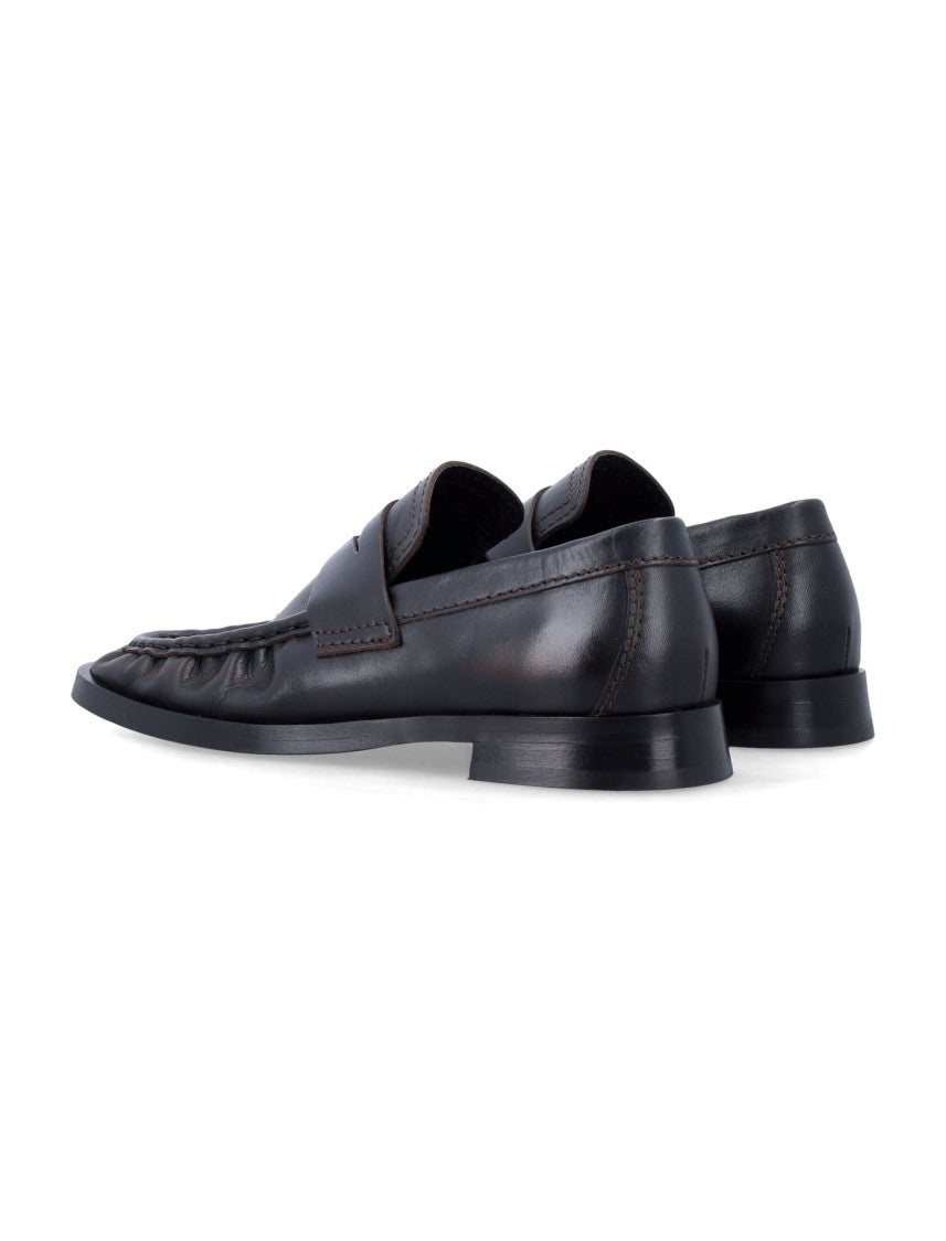 Miista Zita Gathered-Toe Brush-Off-Leather Penny Loafers