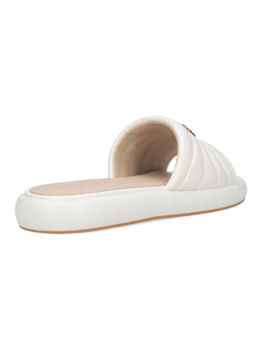 Pinko White Love Birds Quilted Leather Sandals