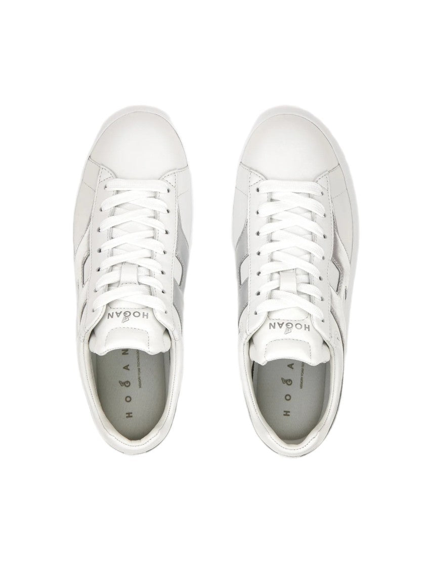 Hogan White Sneakers With Metallic Silver Accents