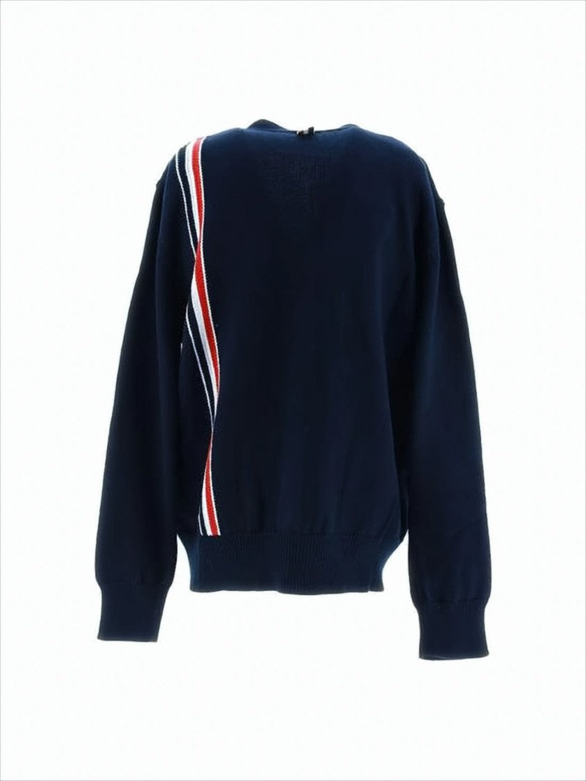 Thom Browne Navy Blue Knit Cardigan With Vertical Stripe Detail