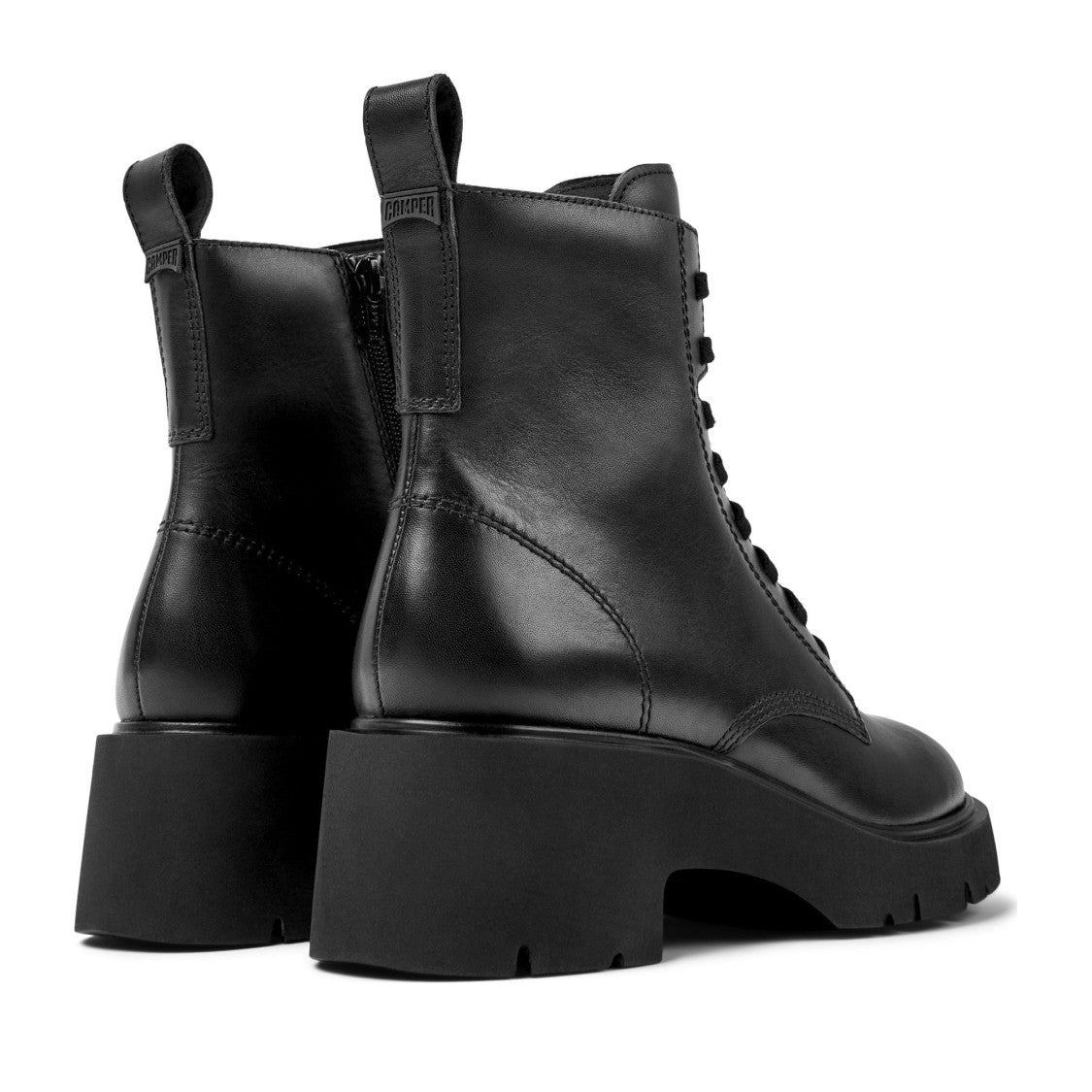 Camper Black Milah Smooth Leather Chunky Sole Side Zip Ankle Boots