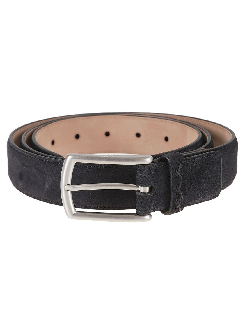 Zegna Black Belt With Silver Buckle