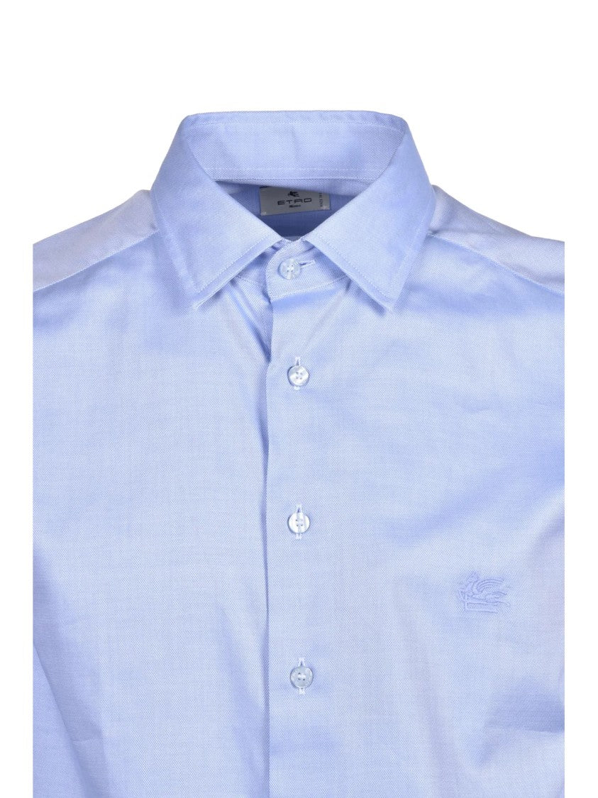 Etro Light Blue Logo Embroidered Cotton Shirt